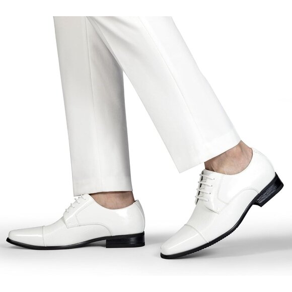 Bruno Marc Men's White Tuxedo Shoe Slip on Classic Patent Velvet Leather Loafers - Picture 7 of 9